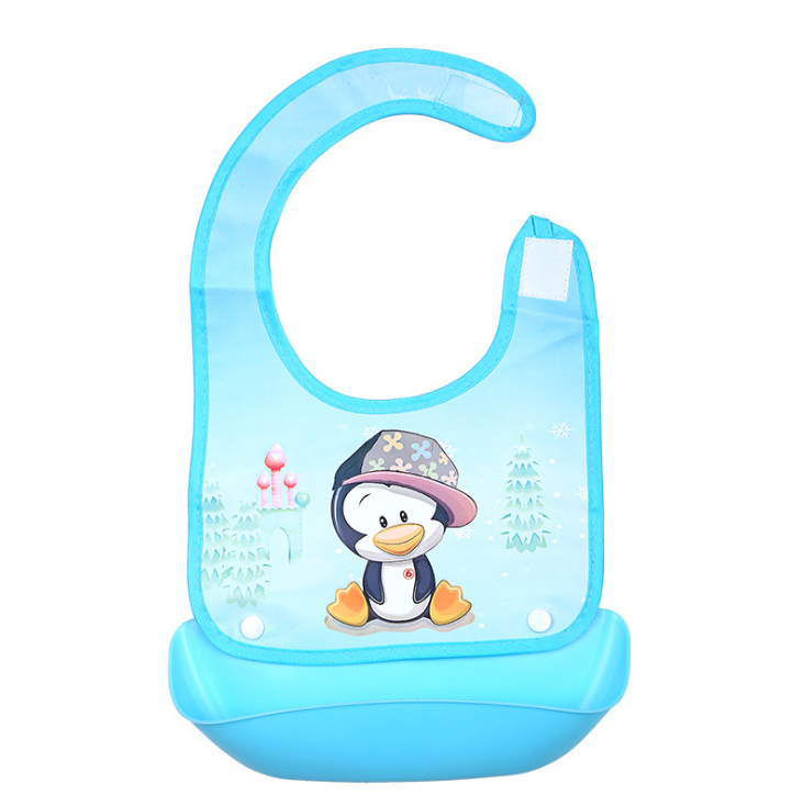 Baby wearing silicone bib during mealtime - adjustable snap closure waterproof toddler bib